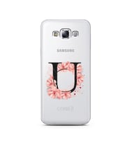 Pembe Çiçekli Harf Tasarım Süper Şeffaf Silikon Telefon Kılıfı Samsung E7 U-Harf