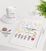 BK Gift Kişiye Özel Dünyanın En İyi Öğretmeni Beyaz Defter Kalem Türk Kahvesi Fincanı Seti-25 (Model 1)