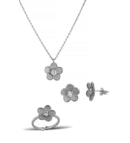 Çiçek Gümüş Set İnlove Gümüş Kolye Set Takı (Beyaz)