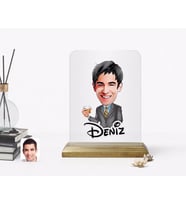 BK Gift Kişiye Özel Erkek Karikatürlü Ahşap Standlı Çerçeve-52 (Beyaz)