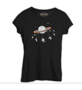 Swing Astronot Siyah Kadın Tshirt