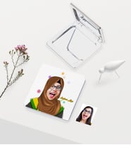 BK Gift Kişiye Özel Tesettürlü Bayan Öğretmen Temalı Karikatürlü Deri Ayna - 3