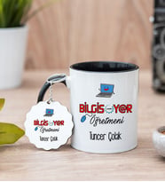 Bilgisayar Öğretmeni Siyah Kupa Bardak Ve Anahtarlık Set