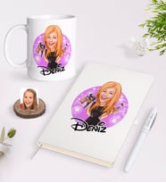 BK Gift Kişiye Özel Kadın Güzellik Uzmanı Karikatürlü Beyaz Defter Kalem ve Kupa Seti-1 (Model 1)