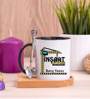İnşaat Mühendisi Ahşap Altlıklı Siyah Kupa Bardak