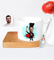 BK Gift Kişiye Özel Chef Karikatür Ahşap Altlıklı Seramik Fincan  1