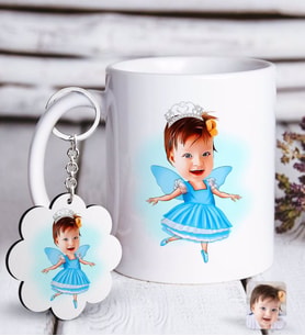 BK Gift Kişiye Özel Çocuk Balerin Karikatürlü Beyaz Kupa ve Anahtarlık Hediye Seti-1 (Model 1)