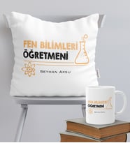 BK Gift Kişiye Özel Fen Bilimleri Öğretmeni Temalı Yastık Kupa Seti - 4