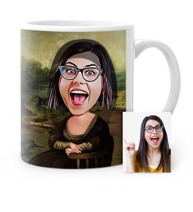 BK Gift Kişiye Özel Mona Lisa Karikatür Beyaz Kupa Bardak  1