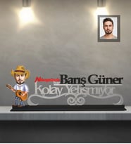 Kişiye Özel Gitarist Karikatürlü Kolay Yetişmiyor Ahşap Biblo Bay-1