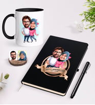 BK Gift Kişiye Özel Yılın En Mükemmel Çifti Karikatürlü Siyah Defter Kalem ve Kupa Seti-58 (Model 1)