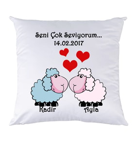 Biresimden Aşık Kuzular Sevgililer Günü Hediyesi İsimli Kişiye Özel Yastık