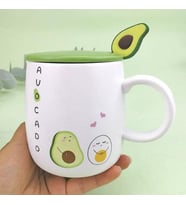 Avokado Kaşıklı Kapaklı Kupa Bardak