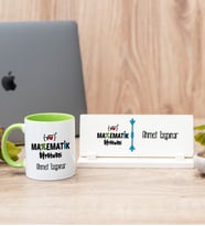 Matematik Öğretmeni Yeşil Kupa Bardak Ve Masa İsimliği Hediye Seti