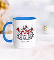 BK Gift Kişiye Özel Yılın En Güzel Sevgilisi Mavi Kupa ve Kar Tanesi Kolye (Model 1)
