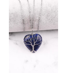 Lapis Lazuli Doğal Taş Tel Sarmalı Kalp Kolye