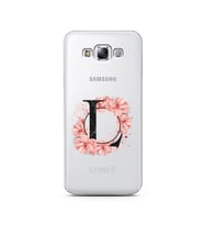 Pembe Çiçekli Harf Tasarım Süper Şeffaf Silikon Telefon Kılıfı Samsung E7 L-Harf