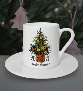 Kişiye Özel Ağaç 2021 Tasarımlı Beyaz Kahve Fincanı