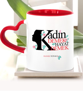 BK Gift Kişiye Özel Kadınlar Günü Kırmızı Kalpli Kupa Bardak  3