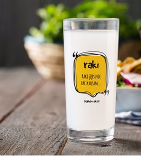 BK Gift Kişiye Özel Renkli Baskılı Rakı Şişesinde Balık Olsam Rakı Bardağı (Beyaz)