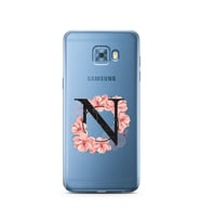Pembe Çiçekli Harf Tasarım Süper Şeffaf Silikon Telefon Kılıfı Samsung C5 Pro   