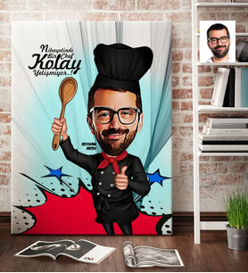 BK Gift Kişiye Özel Bay Chef Karikatür Kanvas Tablo 70x100cm 3