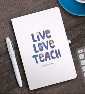 BK Gift Kişiye Özel Yaşa Sev Öğret Beyaz Defter ve Kalem Hediye Seti-1