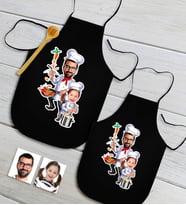 BK Gift Kişiye Özel İkili Baba Kız Karikatürlü Siyah Mutfak Önlüğü Seti-1