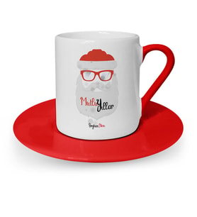 BK Gift Kişiye Özel Noel Baba Mutlu Yıllar Kırmızı Türk Kahvesi Fincanı  3