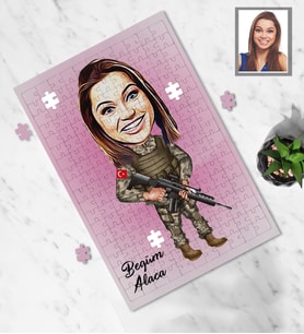 Kişiye Özel Asker Karikatürlü A4 99 Parça Puzzle Bayan-1