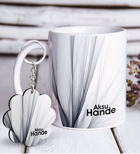 BK Gift Kişiye Özel İsimli Beyaz Kupa ve Anahtarlık Hediye Seti-50 (Model 1)