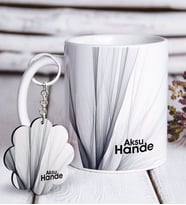 BK Gift Kişiye Özel İsimli Beyaz Kupa ve Anahtarlık Hediye Seti-50 (Model 1)
