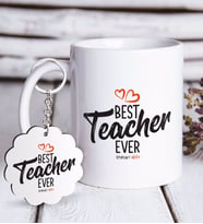 BK Gift Kişiye Özel En İyi Öğretmen Beyaz Kupa ve Anahtarlık Hediye Seti-13 (Model 1)