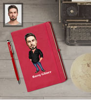 Kişiye Özel Erkek Karikatürlü  Kırmızı Defter Kalem Hediye Seti Model-2
