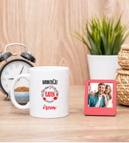 Bayan Değli Kadın Beyaz Kupa Bardak ve Kırmızı Mini Fotoğraf Çerçevesi