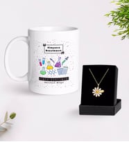 BK Gift Kişiye Özel Kimya Öğretmeni Beyaz Kupa ve Papatya Kolye Hediye Seti-4 (Model 1)