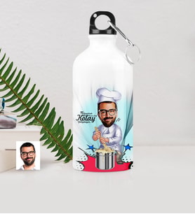 BK Gift Kişiye Özel Bay Chef Karikatürlü Metal Suluk 500 Ml 2