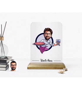 BK Gift Kişiye Özel Erkek Garson Karikatürlü Ahşap Standlı Çerçeve (Beyaz)