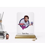 BK Gift Kişiye Özel Erkek Garson Karikatürlü Ahşap Standlı Çerçeve (Beyaz)