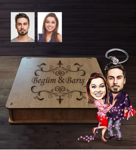 Kişiye Özel Sevgili Karikatürlü  Ahşap Anahtarlık Kutulu Model 4