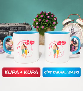 İkili Sevgiliye Sevgililer Günü Hediyesi 1 Kupa Bardak Mavi