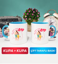 İkili Sevgiliye Sevgililer Günü Hediyesi 1 Kupa Bardak Mavi