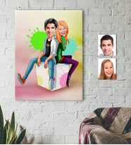 BK Gift Kişiye Özel Sevgililer Karikatürlü Kanvas Tablo 50x70cm -35