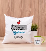 Müzik Öğretmeni Kare Yastık ve Yeşil Kupa Bardak