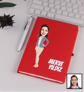 Kişiye Özel Karikatürize Bankacı Defter Kalem Seti Kırmızı 91347