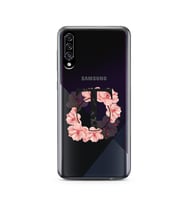 Pembe Çiçekli Harf Tasarım Süper Şeffaf Silikon Telefon Kılıfı Samsung A30s T-Ha