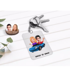 BK Gift Kişiye Özel Sevgililer Karikatürlü Şeffaf Pleksi Anahtarlık-52 (Beyaz)