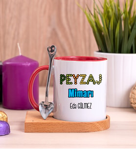 Peyzaj Mimarı Ahşap Altlıklı Kırmızı Kupa Bardak