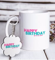 BK Gift Kişiye Özel Happy Birthday Beyaz Kupa ve Anahtarlık Hediye Seti-1 (Model 1)