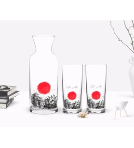 BK Gift Kişiye Özel Renkli Baskılı Japan Tasarımlı İkili Rakı Bardağı ve Karaf Hediye Seti-1 (Beyaz)